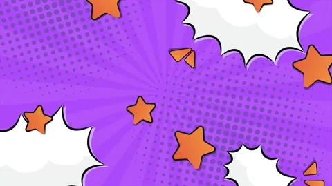 Vibrant comic with explosive and dynamic elements on purple background seamless Stock Footage 293263564