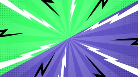 Vibrant comic style layout with explosive patterns on green and purple Stock Footage 293045884