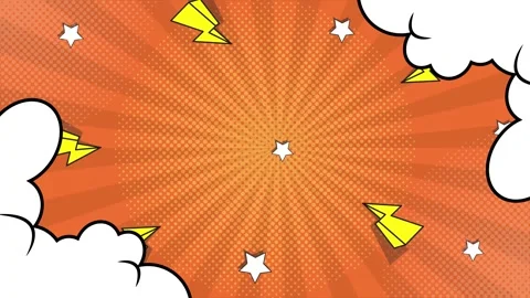 Vibrant comic style layout with explosive patterns on orange background with Stock Footage 293261770
