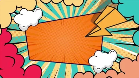 Vibrant comic style layout with explosive patterns in orange yellow green red Stock Footage 293261990