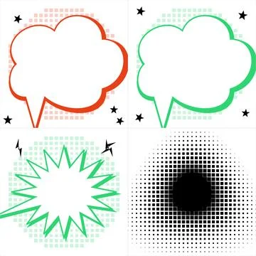Vibrant Comic Style Speech Bubbles and Halftone Graphic Elements Set for De.. 스톡 일러스트