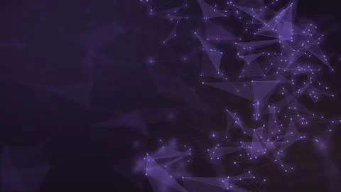 A vibrant concentration of violet nodes and translucent geometric links gat.. Illustrazione stock