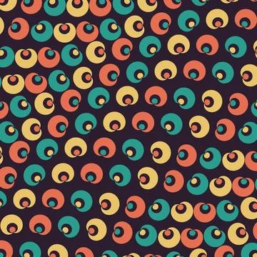 Vibrant concentric circles pattern with orange teal yellow on dark background Stock Illustration