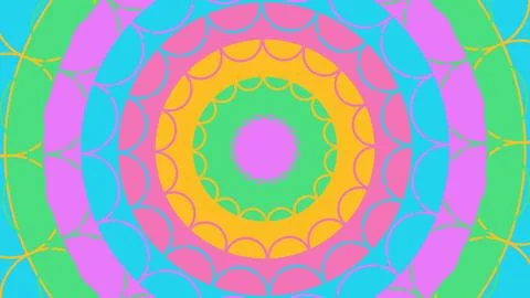 Vibrant concentric rings with repeating leaf-like motifs in bright green, tea 库存插图
