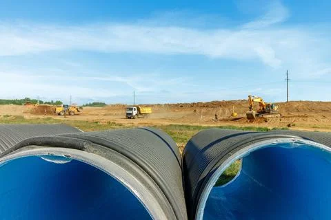 Vibrant Construction Scene Capturing Essential Infrastructure Development Wor Stock Photos