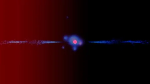 Vibrant cosmic explosion in deep space with red and blue hues Stock Illustration