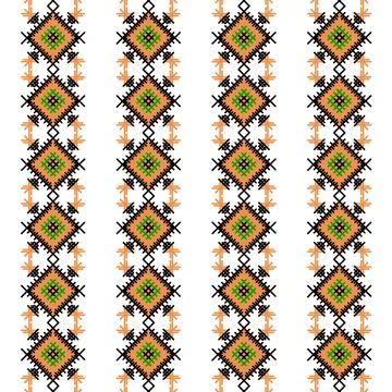 A vibrant cross stitch pattern border in orange and black Stock Illustration