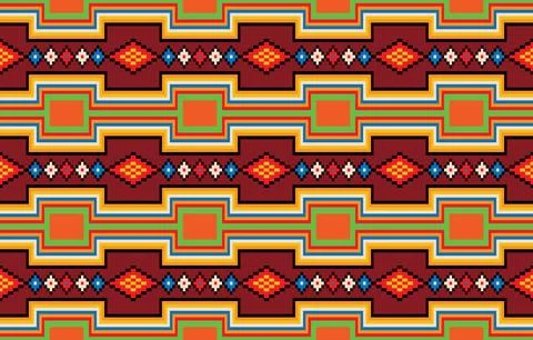 This vibrant cross stitch pattern geometric design inspired by traditional .. Illustrazione stock