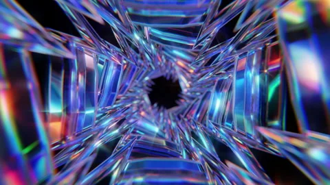 Vibrant Crystal Abstract Tunnel Background with Blue and Purple Refractive Light Stock Footage 337425481