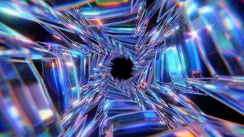 Vibrant Crystal Abstract Tunnel Background with Blue and Purple Refractive .. Stock Illustration