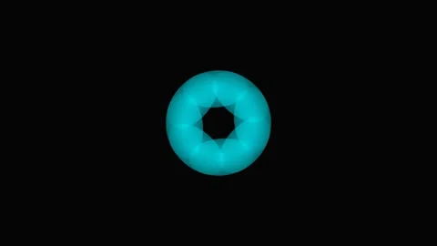 A vibrant cyan geometric torus shape glowing against a deep black background Stock Footage 339617588
