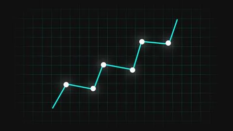 A vibrant cyan line graph, with six glowing white data points, illustrates .. Stock Illustration