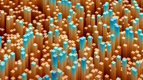 Vibrant data cityscape of colorful blocks, 3d bar charts, dynamic data Stock Footage 344913903