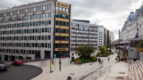 Vibrant Daylight Scenes in Central Oslo Timelapse Journey Video stock 308194131