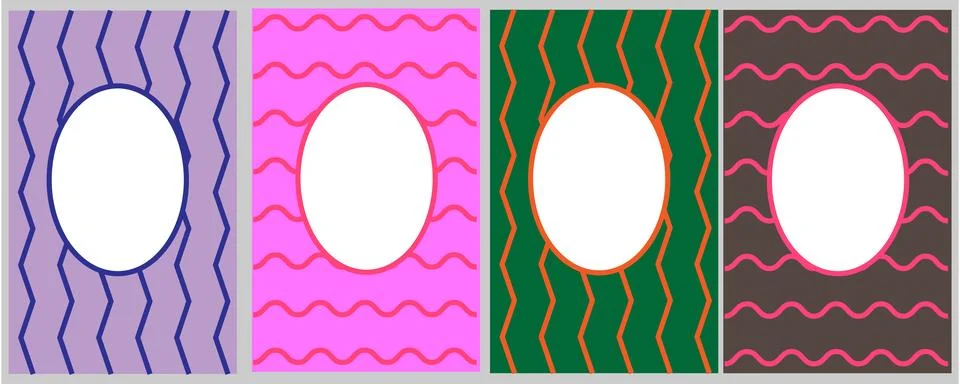 Vibrant decorative frames in pink, green, blue, and black Stock Illustration