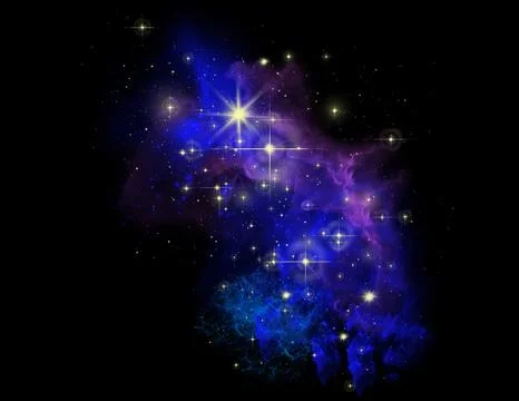 Vibrant Deep Space Nebula with Glowing Stars and Cosmic Gas Stock Illustration