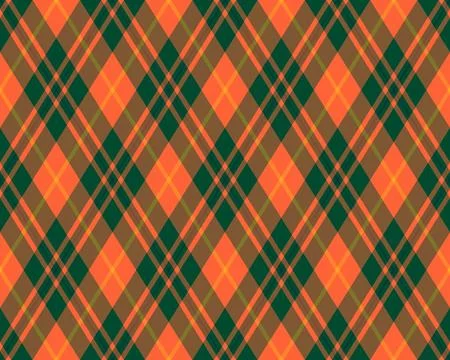 Vibrant diagonal plaid pattern in autumnal orange, green, and brown hues. Per イラスト素材