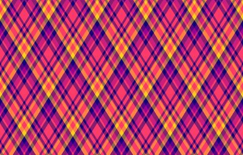 Vibrant diagonal plaid pattern in bold pink, purple, and yellow hues.  Perfec 库存插图