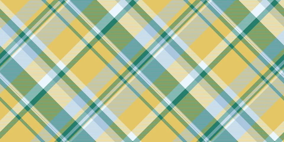 Vibrant diagonal plaid pattern in cheerful yellow, green, and blue hues.  Per Stockillustratie