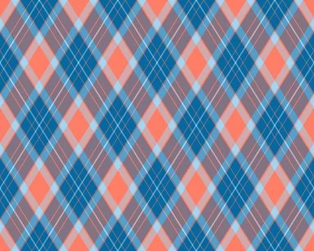 Vibrant diagonal plaid pattern in coral, blue, and gray.  Perfect for textile Stock Illustration