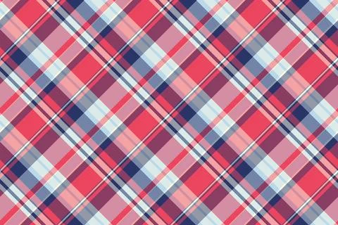 Vibrant diagonal plaid pattern featuring a blend of red, pink, blue, and whit 스톡 일러스트