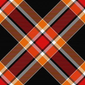 A vibrant diagonal plaid pattern featuring intersecting lines in orange, red, 스톡 일러스트