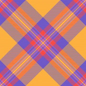 Vibrant diagonal plaid pattern featuring a bold mix of orange, purple, and re Stock Illustration