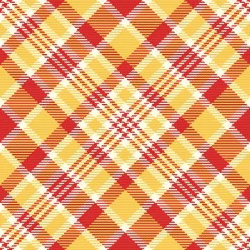 A vibrant diagonal plaid pattern featuring warm red, golden yellow, and whi.. Stock Illustration