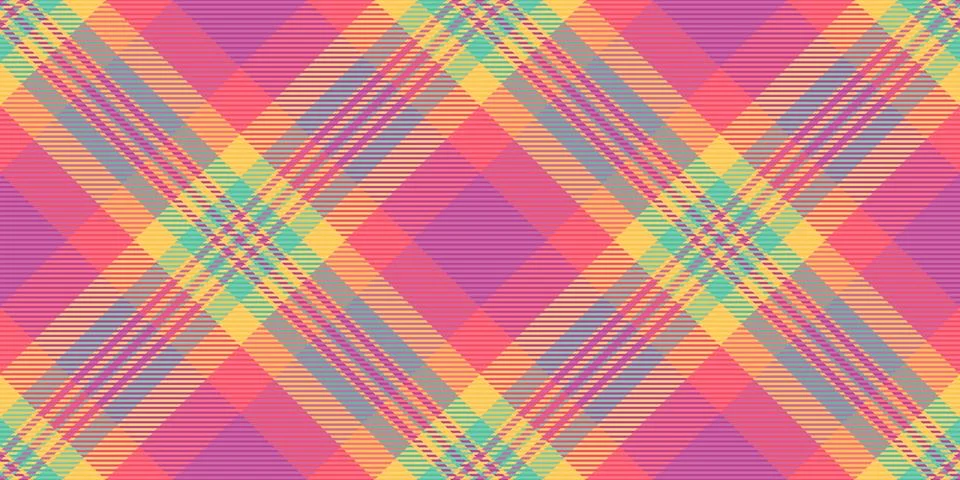 Vibrant diagonal plaid pattern in pastel shades of pink, yellow, and teal.  P Stock Illustration