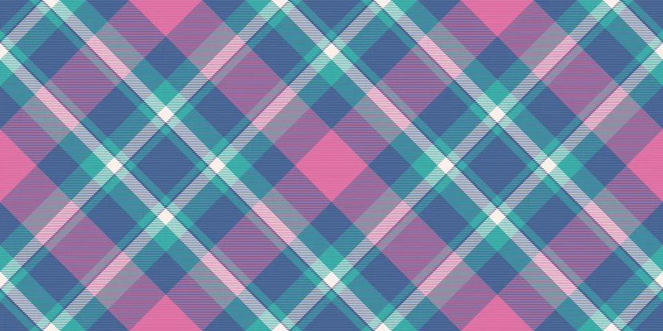 Vibrant diagonal plaid pattern in pastel pink, teal, and purple hues.  Perf.. 스톡 일러스트
