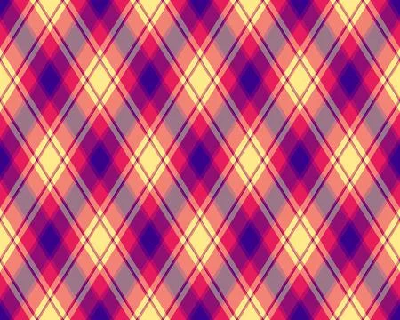 Vibrant diagonal plaid pattern in shades of pink, purple, and yellow.  Perfec Stock Illustration