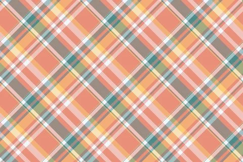 Vibrant diagonal plaid pattern in soft peach, muted yellow, teal, and gray.   Stockillustratie