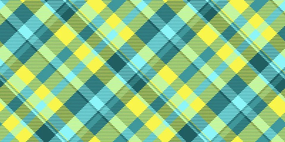 Vibrant diagonal plaid pattern in sunny yellow, teal, and light blue.  Perfec 스톡 일러스트