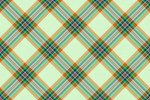 Vibrant diagonal plaid pattern in teal, orange, and green on a pale mint back Stock Illustration