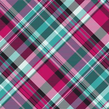 Vibrant diagonal plaid pattern in teal, pink, and black.  Perfect for textile Stockillustratie