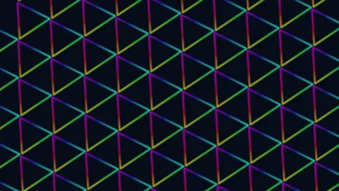 Vibrant diagonal triangle pattern in colors of purple, blue, green, yellow, and Stockbeeldmateriaal 292956516