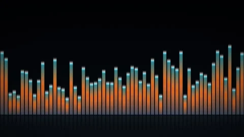 A vibrant digital audio equalizer visualizes sound waves with fluctuating bars Stock Footage 344241427