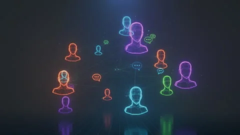 Vibrant Digital Connection Network with Neon Avatars Stock Footage 319588615