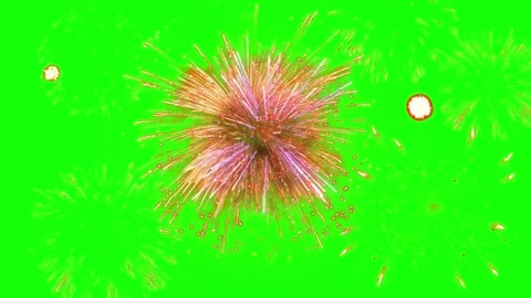 Vibrant digital fireworks explosion with red sparks against green background Stock-Footage 345775036