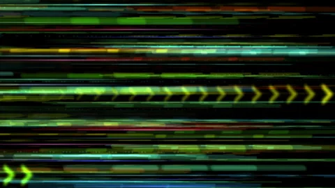Vibrant Digital Glitch Motion Waves Neon Stripes Arrows Direction Video stock 318959235