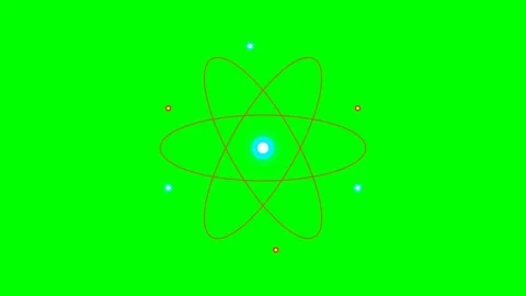 A vibrant digital illustration of an atom model against a green background Stock Footage 340266730