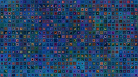 Vibrant digital mosaic pattern, abstract colorful squares within blue grids Stock Footage 346657609