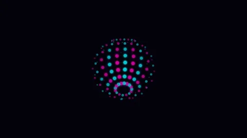 A vibrant digital sphere composed of glowing pink and blue dotted patterns Stock Footage 338311272