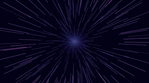 A vibrant digital tunnel effect of purple and white light streaks in darkness Video stock 335117690