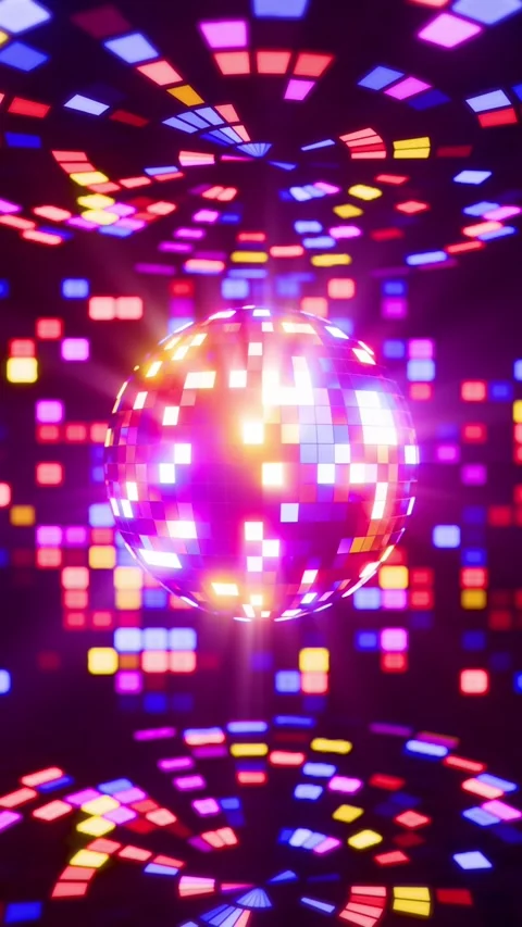 Vibrant Disco Ball Animation with Dynamic Pixel Background. Vertical looped Stock Footage 309188097