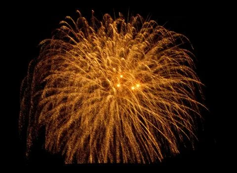 A vibrant display of golden fireworks exploding in a spider-like pattern ag.. Stock Photos