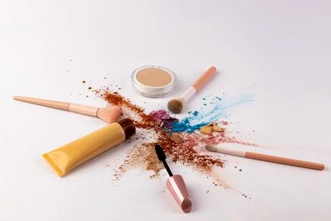 A Vibrant Display of Makeup Essentials Featuring Various Cosmetic Products Stock Photos