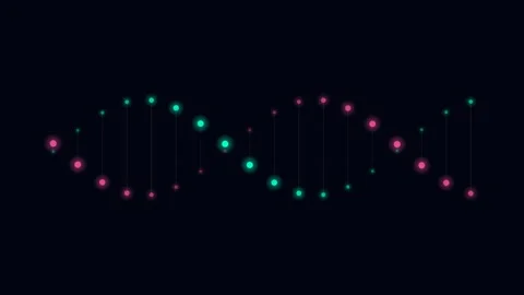A vibrant double helix structure formed by glowing colorful dots on black Stock Footage 338312038