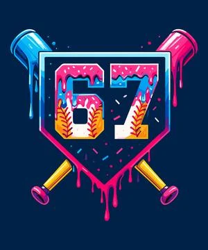 Vibrant Dripping Sixty Seven Baseball Home Plate With Crossed Bats For Energe Stock-Illustration