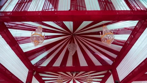 Vibrant Durga Puja Pandal Interior With Elaborate Religious Decorations and.. Stock Footage 344135520